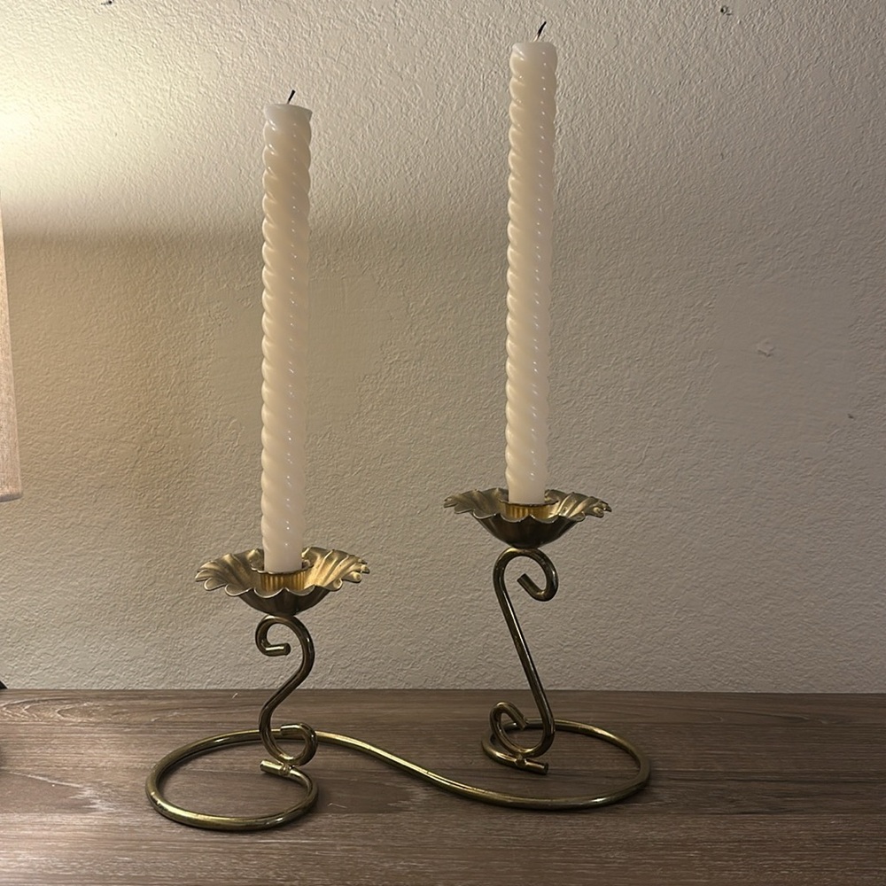Vintage Gold Tone Flower Design Candle Holder
